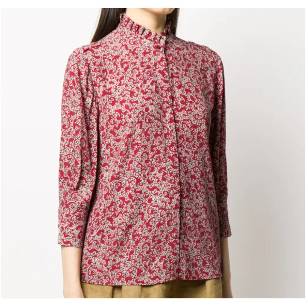 ba&sh Catty Crepe Blouse in Red Carmin Floral (M)